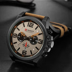 LinkMejor Men Sport Watch Leather Strap Quartz Watch 30M Waterproof Male Wrist Watch Multi-function Chronograph Watch