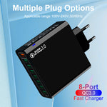 BK318 65W 8-Port USB Charger 8USB-A QC3.0 4.0+ PPS AFC FCP SCP SSCP Fast Charging Wall Charger Adapter EU Plug US Plug for iPhone 16 16Pro 15 14 13 Pro Max for Huawei Mate XT for Xiaomi 15pro