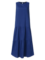 Women Sleeveless Solid Color O-neck Casual Layered Maxi Dress