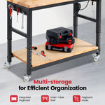 LinkMejor Adjustable Height Workbench 60 Inch 2000 Lbs Capacity Rubberwood Top Storage Shelf Dual Pegboards Built-In Power Strip H-Frame Garage Work Table