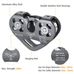 30 kN Zipline Trolley Dual Pulley for 13mm Rope 12mm Cable Aluminum Alloy Climbing Caving Rescue Aloft Work