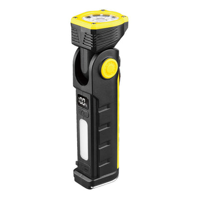 Powerful Dual Light Source Flashlight Handheld Folding Lamp Camping Working Torch USB Charging Digital Display with Magnet Car Inspection Outdoor Red Warning Flash Light