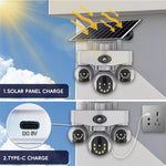 V380 8MP WIFI/4G Solar Security Camera Wireless Outdoor PTZ Quad Screen Night Vision Motion Two Way Audio Weatherproof Battery Powered Home Surveillance System