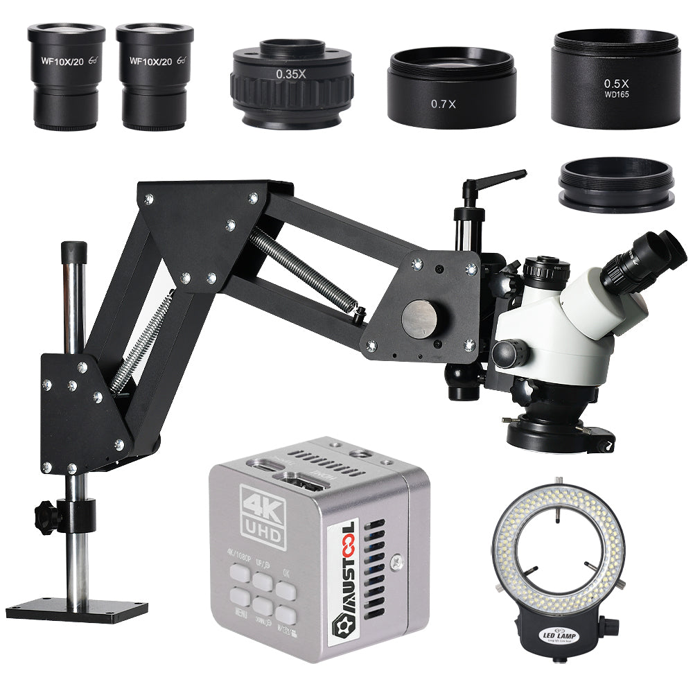 LinkMejor 7X-45X 4K Binocular Stereo Microscope Magnifier Stand Diamond Setting Microscope Camera EU Plug For Jewelry Optical Tools