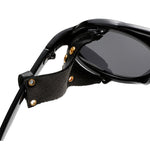 Fashion Punk Retro Polarized Round Sunglasses with Leather Strap Accents UV400 Protection Eyewear Glasses for Outdoor Travel Driving