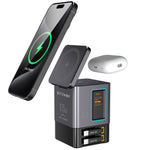 [GaN Tech]LinkMejor BW-i116 Max 105W 6-in-1 Power Combo Desktop Charger Station with Built-in Dual Telescopic Type-C Cable + USB-A+USB-C + 2-in-1 Wireless Charger for Smart Phones for iPhone 16 16 Pro 15 14