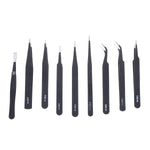 10PCS ESD Tweezer Anti-static Stainless Steel Precisiion Tweezers for Electronics Nail Beauty