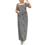 LinkMejor Solid Womens Square Neck Strappy Bib Dress Casual Loose Long Dresses