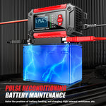 LinkMejor FTC-1206 Car Battery Charger Tester with Comprehensive Health Check Precise Test Range 4AH-200AH Pulse Repair Function User-Friendly LCD Screen Safe AC to DC Charging Protection