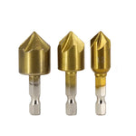 6Pcs HSS 1/4" Hex Shank Chamfer Countersink Chamfer Drill Bit 90 Degree Wood Chamfering Cutter 6mm-19mm Metal Drills