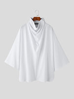 INCERUN Mens Shirt Simple Silky Stacked Collar Shirt Fashion Loose Fit Summer Half Long Sleeve Tops Men