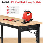 LinkMejor 60-In Adjustable Height Workbench Table Dual Pegboard 2000 Lbs Capacity Heavy-Duty Alloy Steel H-Frame ETL Power Strip Garage Work Table
