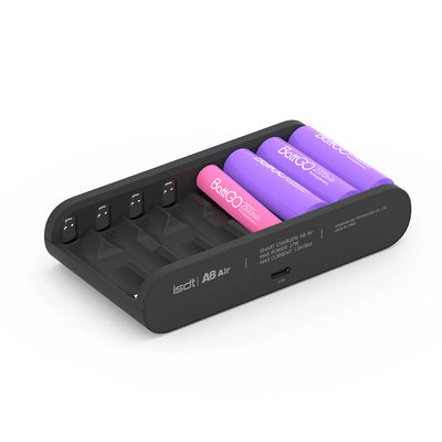 LinkMejor A8 Air Battery Charger 8 Bay AA AAA Smart Battery Charger Max 27W Wireless Operation for Rechargeable 10500 12500 Ni-MH/CD LiHv LiFePO4 Battery USB C Input