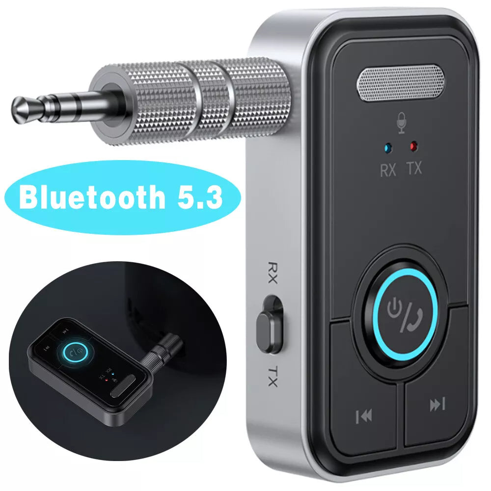 2in1 Bluetooth 5.3 Audio Receiver Transmitter Car Stereo Wireless Adapter Hands Free 3.5mm AUX Jack for Headphone Speaker TV PC