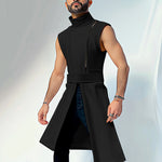 LinkMejor Mens Solid Color Split Design Sleeveless T-Shirt Fashion Half Turtleneck Top for Male