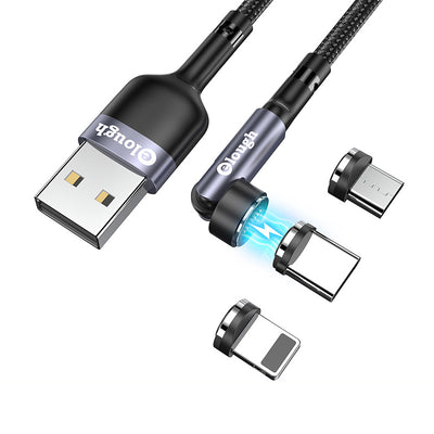 Elough 540 Magnetic 3A USB-A to iP/Type-C/Micro USB Cable Fast Charging Data Transmission Copper Core Line 1M/2M Long for iPhone 13 14 14Pro for Xiaomi 13 for Samsung Galaxy S23