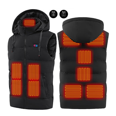 LinkMejor HT-11 11 Areas Unisex Heated Hooded Vest Unisex 3-Gears Temperature Control USB Electric Thermal Vest Winter Outdoor Warm Clothing
