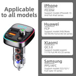 Car FM Transmitter PD Type C Dual USB Ambient Player MP3 Charger Bluetooth 5.3 Wireless Light Handsfree PD QC3.0