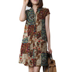 LinkMejor Women Bohemian Floral Printed V-Neck Cotton Dress Holiday Casual Short Sleeve Sundress