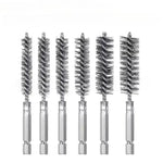 Premium Stainless Steel Bore Brush Set 6 pcs Silver Straight Wire Bristle for Drill Efficient Cleaning Rust Removal
