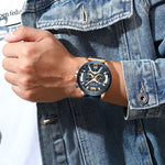 LinkMejor Chronograph Men Watch Casual Sports Fashion Calendar Analog Genuine Leather Wrist Watch