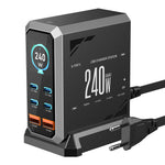 [GaN Tech] LinkMejor® BW-S31 240W 6-Port USB PD Charger 4USB-C+2USB-A QC PD Digital Display Fast Charging Desktop Charging Station for iPhone 16 16 Pro 15 14 13 Pro Max for MacBook Pro for Airpods for Apple Watch