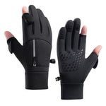 LinkMejor Winter Touchscreen Warm Cycling Gloves Waterproof Windproof Cold-Resistant Flip Exposed Two-finger Zipper Gloves for Men Women Ski Fishing Running