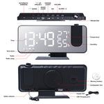 LinkMejor Mirror Alarm Clock Big Screen Temperature and Humidity Display with Radio and Time Projection Function Electronic Clock Rechargeable