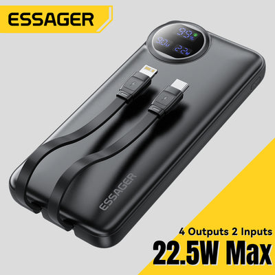 LinkMejor ES-D016 10000mAh 20000mAh 22.5W Digital Display On the Go Charger with Dual Cable Power Bank for Huawei Pura 70 Ultra for Xiaomi Civi 4 Pro