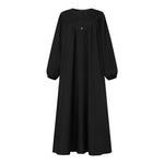 LinkMejor Women Abaya Casual Maxi A-Line Sundress Kaftans Lantern Sleeve O-Neck Plain Dress