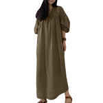 LinkMejor Women Maxi Dresses Solid Color Seven-quarter Length Lantern Sleeves Long Dresses Plus Size Women Dresses