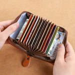 Ekphero RFID Blocking Genuine Leather Men's Card Holder, Vintage Cowhide Leather Large Capacity Multi-card Slot Short Credit Card Bag, Driver's License Leather Card Case,Money Clips Mini Bag for Men