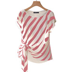 LinkMejor Women Striped Printed T-shirt Fashion Short Sleeve Tee Holiday Summer Holiday Belted Design Casual Simple Tops