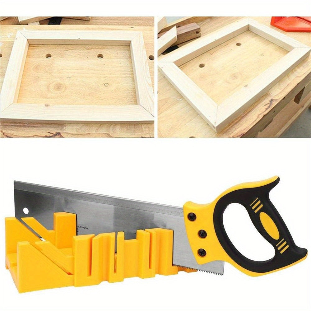 Mitre Box and Hand Saw Set 12 inch ABS Plastic Multiple Angle Clamping Mitre Box with 14 inch Back Saw for Woodworking