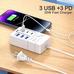 35W 6-Port USB PD Power Strip 3USB-A+3USB-C PD Fast Charging Rack Charger EU Plug US Plug for iPhone 15 14 13 Pro for Huawei Nova Flip for Xiaomi MIX Fold4 for Samsung Galaxy Z Flip6
