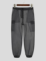 INCERUN Men Transparent Mesh Zipper Pants Nightclub Party Mens Pants Fashion Street Men's Bottoms