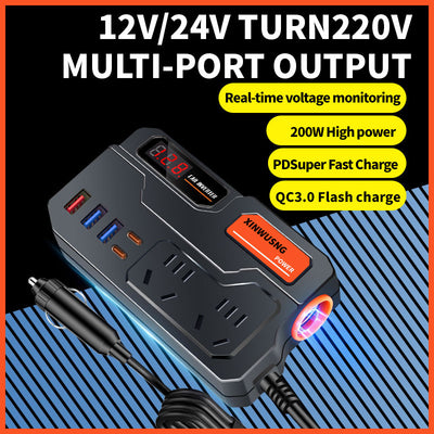 Car Inverter 12V 24V To 220V Car Booster Charging Truck Household Socket Power Conversion Multi-function Vehicle Inverter Charger