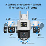 5 Lens Panoramic Surveillance Camera 20x Optical Zoom 360° PTZ 200W Pixel WiFi Camera Color Night Vision AI Human Detection 2-Way Audio Cameras for Home Security