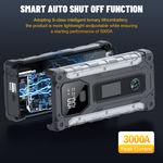 12V 3000A Jump Starter Portable Car Battery Booster Power Bank 400 LED Light 3 Modes Smart Safety Clamps For Up To 9.0L Gas 7.0L Diesel Car Motorcycle Vehicles