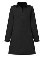 VONDA Women's Casual Solid Color Lapel Knee Dresses with Pockets