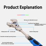 10-Inch 5-in-1 Adjustable Telescopic Ratchet Wrench Multi-Function Tool Retractable Handle 180° Swivel Head Stainless Steel