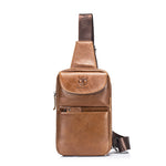 LinkMejor Retro Genuine Leather Men's Chest Bag Comfy Adjustable Shoulder Strap Crossbody Bags Large-capacity Multi-layered Messenger Bags for Travel