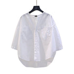 LinkMejor Womens Daily Casual Crew Neck Puff Sleeve Shirts Office Lady Button Up Solid Blouses with Pockets