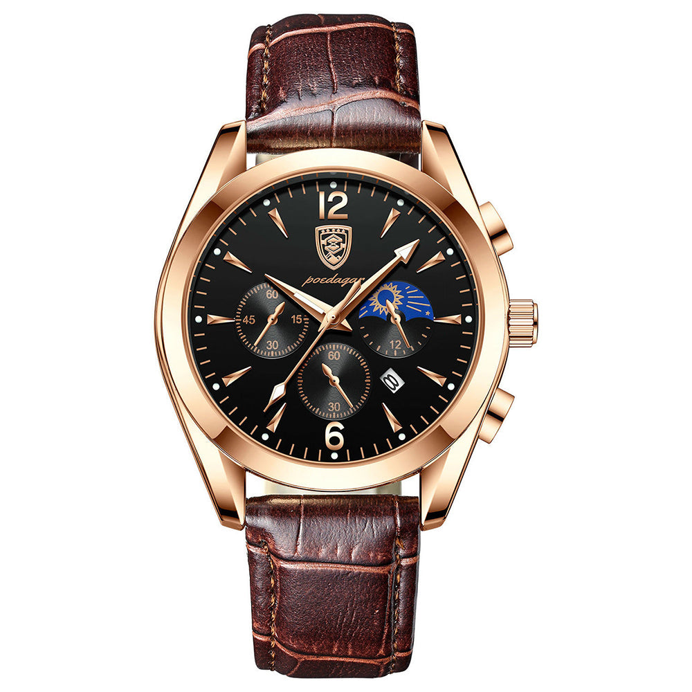 LinkMejor Men Watches Waterproof Luminous Calendar Quartz Watch Stainless Steel Leather Watch Fashion Luxury Business Wristwatch