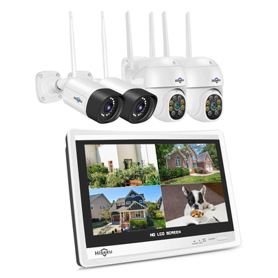LinkMejor 4HC25 5MP 8CH Wireless CCTV Surveillance Camera System PTZ WiFi Camera with 12-inch Monitor Color Night Vision Two-way Audio Security Cameras Eseecloud APP Support Alexa