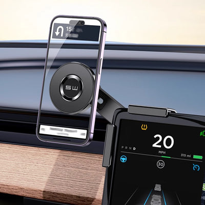 Car Phone Holder Display Screen Mount 360 Degree Adjustable Clip Strong Magnetic Attachment Anti Slip Silicone Protection for Tesla Model 3/Y/X/S