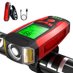 LinkMejor Bike Light Set 3-in-1 350LM Headlight Speed Meter Horn with 4 Modes Taillight Bicycle Warning Light
