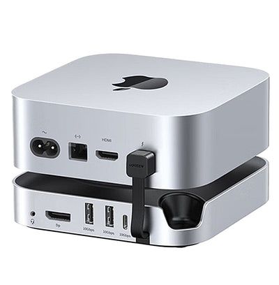 LinkMejor CM841-65488 for MacMini M4 USB Hub Docking Station with M.2 NVMe SSD Enclosure 10Gbps USB3.2 / 4K240Hz 2K240Hz DP1.4 / 3.5mm Audio / SD&TF Card Reader Slot USB Splitter Dock