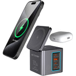 [GaN Tech] LinkMejor BW-i113 105W 6-in-1 Desktop Charging Station with Wireless Charger PD QC Fast Charging with LED Light EU Plug for iPhone 16 16 Pro 15 14 13 Pro Max for iPad Pro for Macbook Pro for Airpods