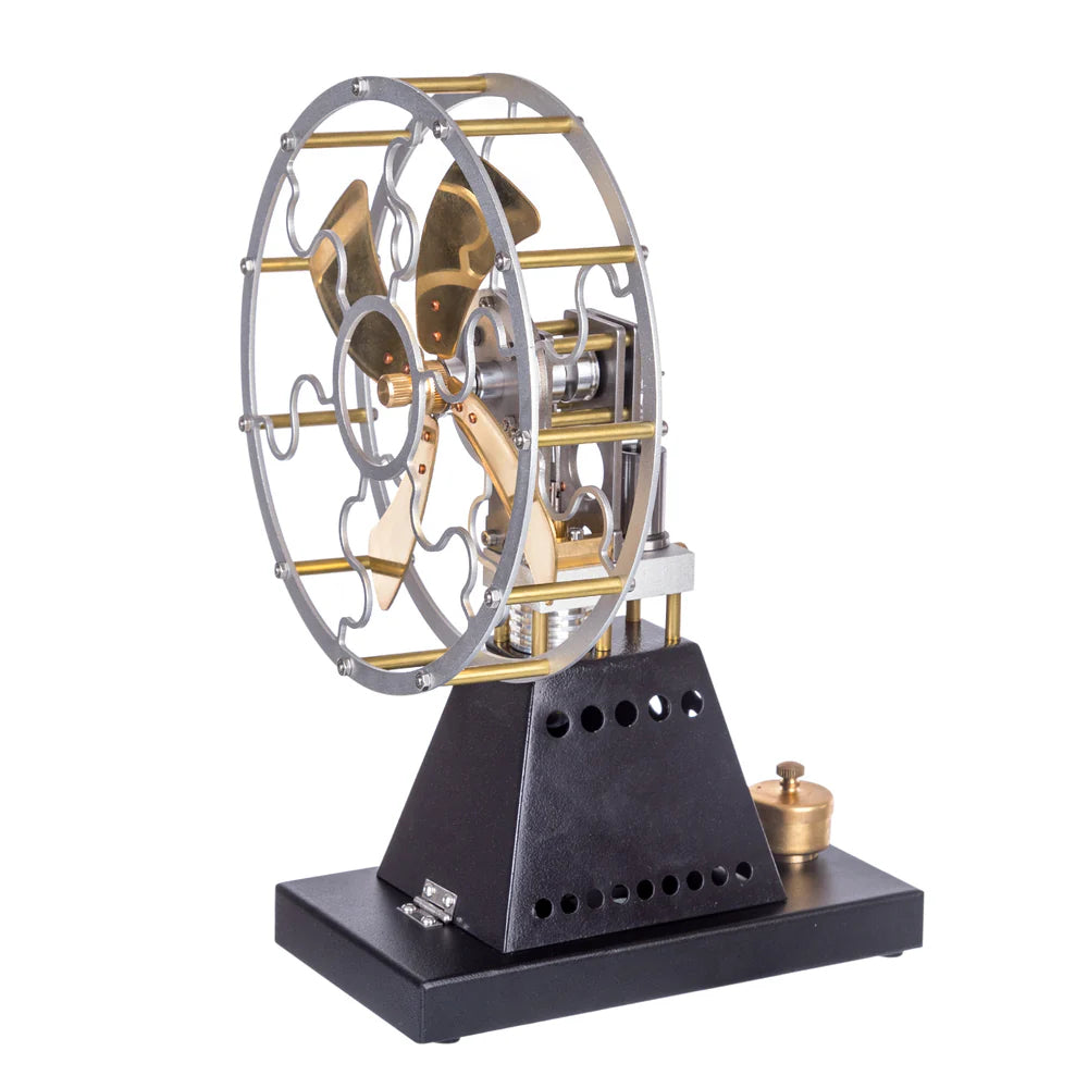 LinkMejor YH003 Vintage 4-Blades Heat Powered Thermal Stove Fan Stirling Engine Model Physics Science Discovery Experiment Gift Collection Toys